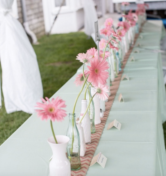 Reception table centerpieces pink flowers