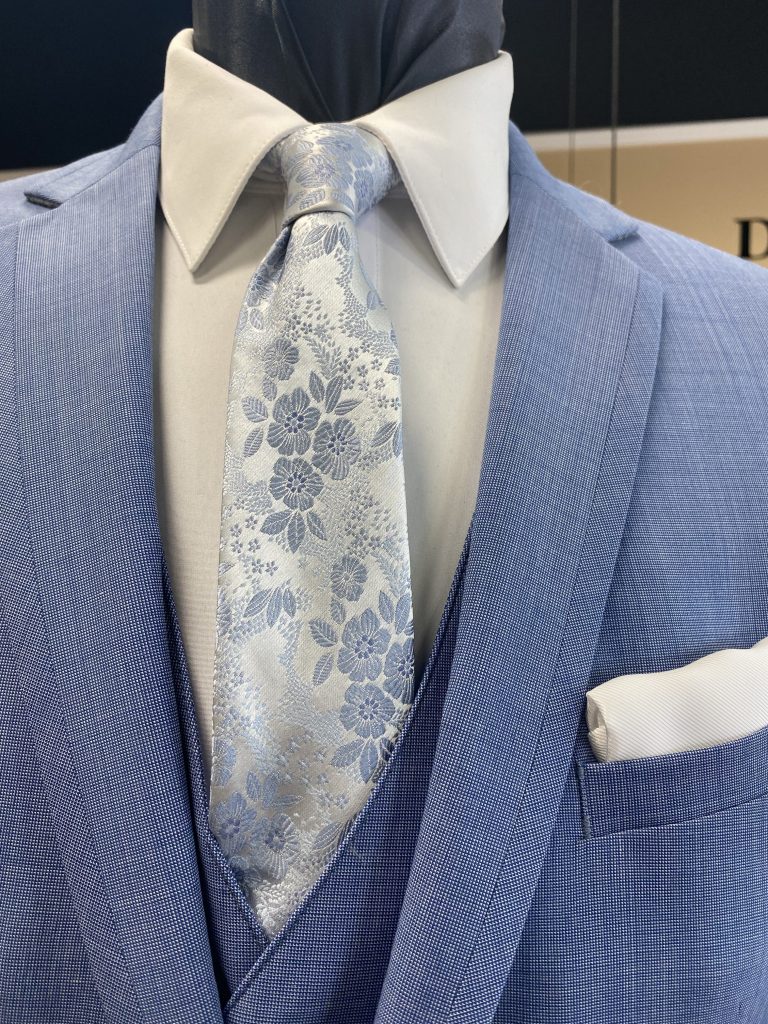 Floral Long Tie With Cornflower Tuxedo