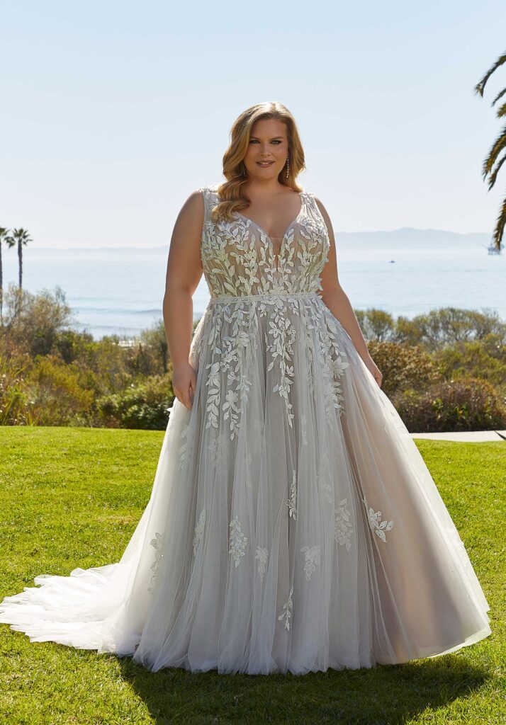 Morilee plus size v neck wedding gown